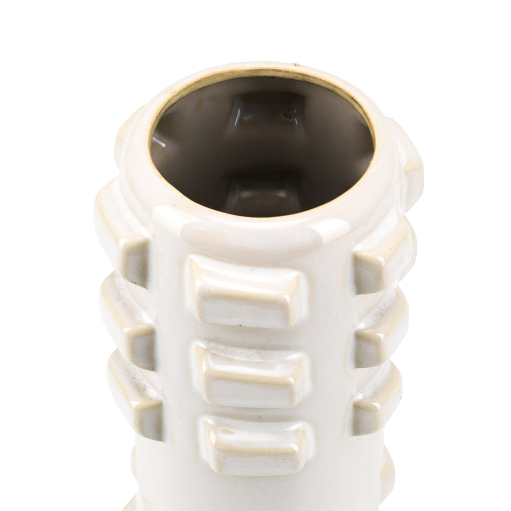 Tall White / Cream Geometric Ceramic Vase w/ Textured Bump Surface