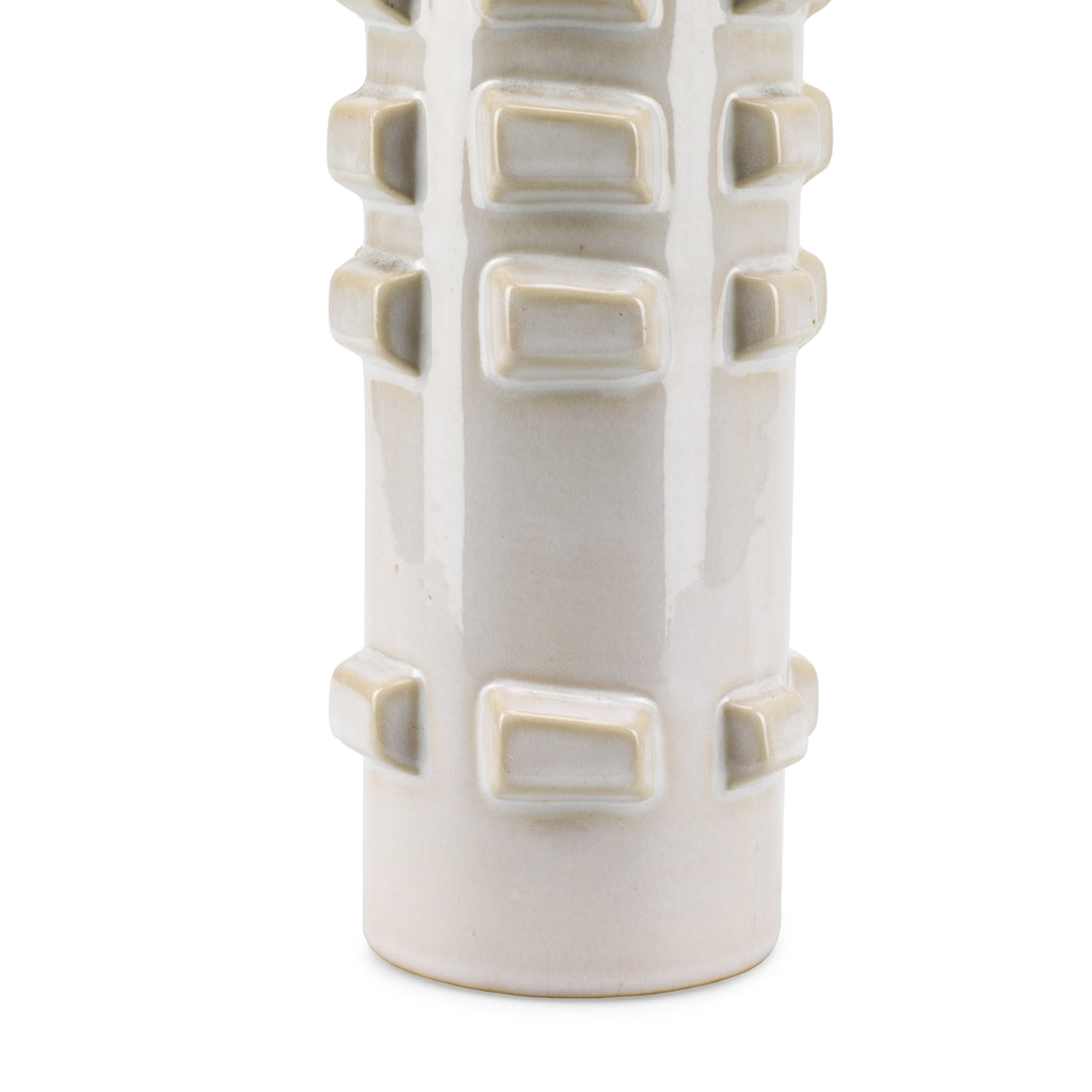 Tall White / Cream Geometric Ceramic Vase w/ Textured Bump Surface