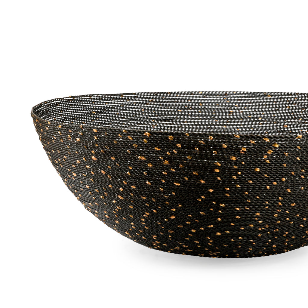 Large Black Wire Bowl with Gold Flecks
