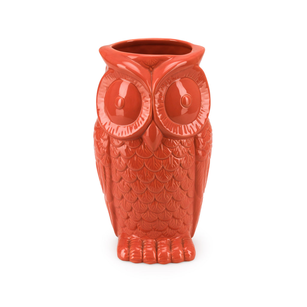 Salmon / Orange Ceramic Owl Vase
