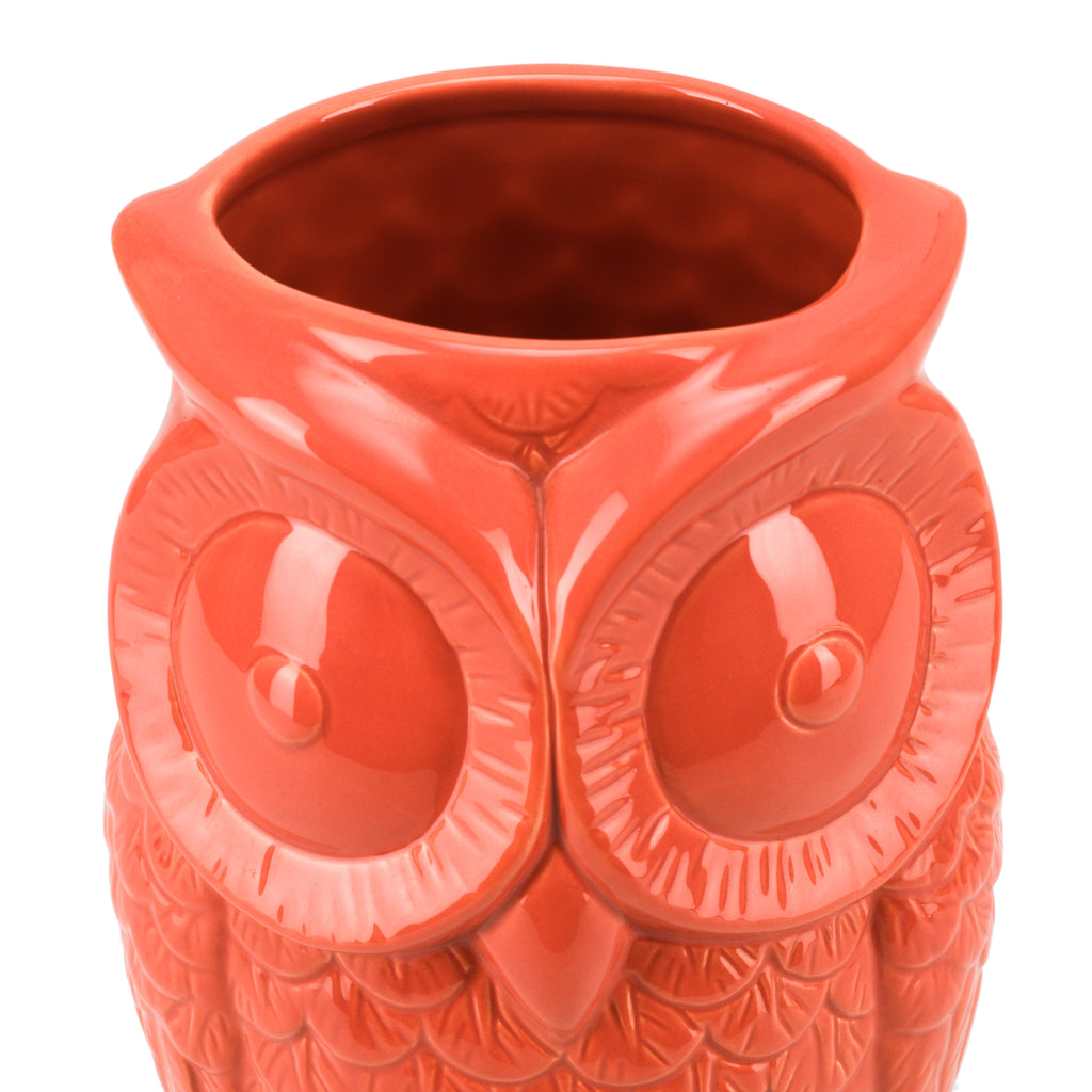 Salmon / Orange Ceramic Owl Vase