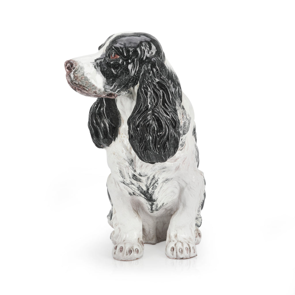 Black and White Spaniel Ceramic Dog Statue