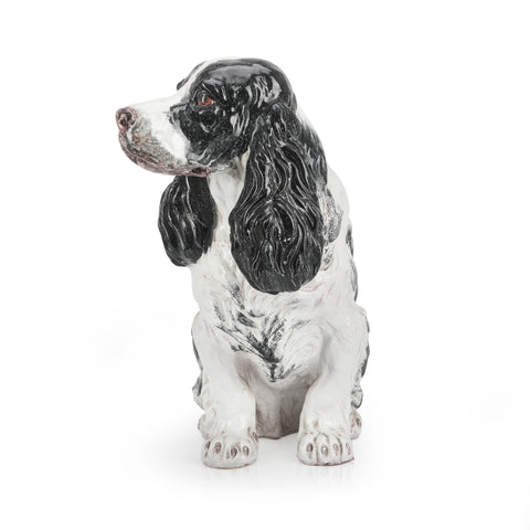 Black and White Spaniel Ceramic Dog Statue