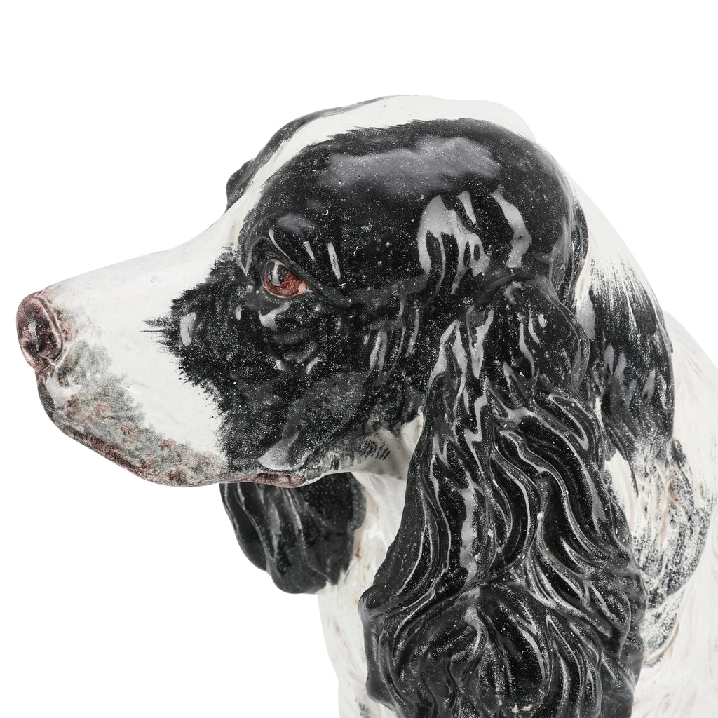 Black and White Spaniel Ceramic Dog Statue