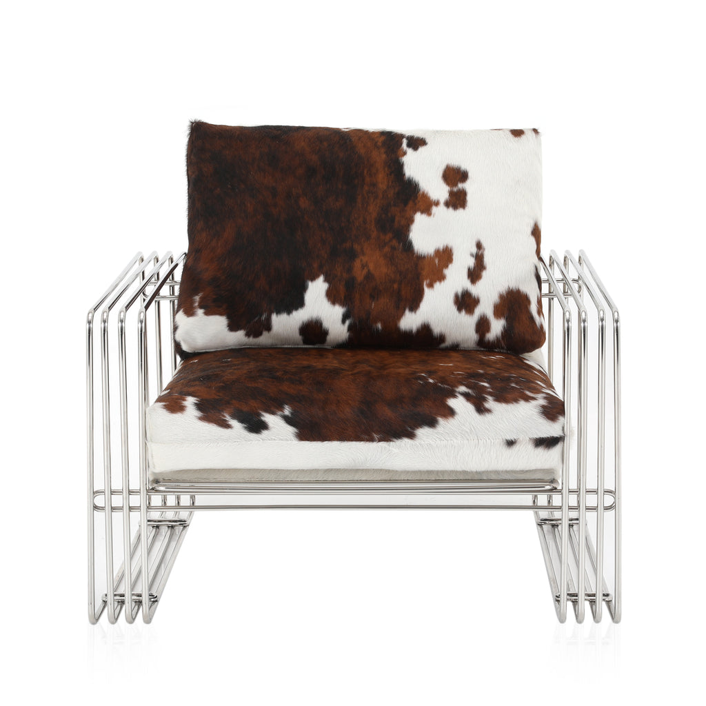 Brown & White Cowhide & Chrome Chair