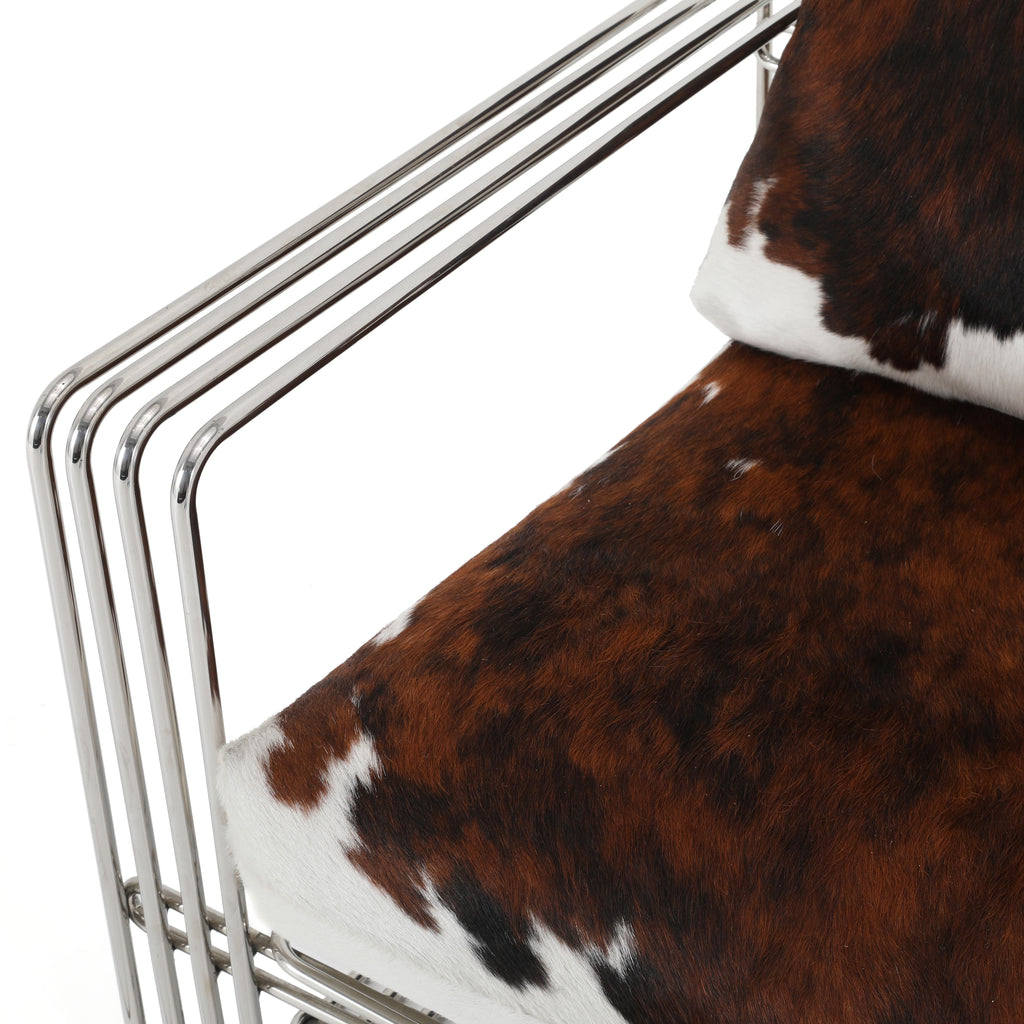 Brown & White Cowhide & Chrome Chair