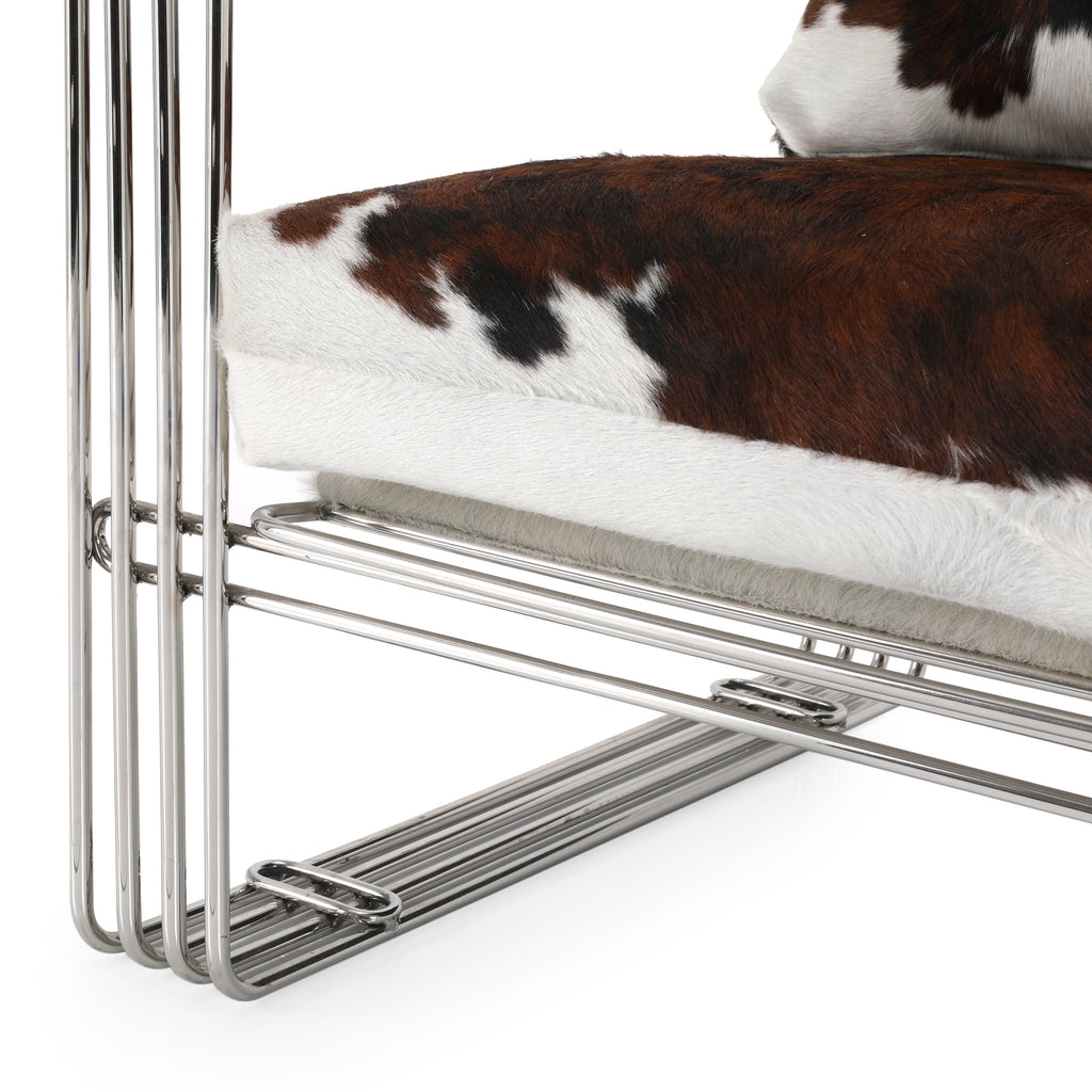 Brown & White Cowhide & Chrome Chair