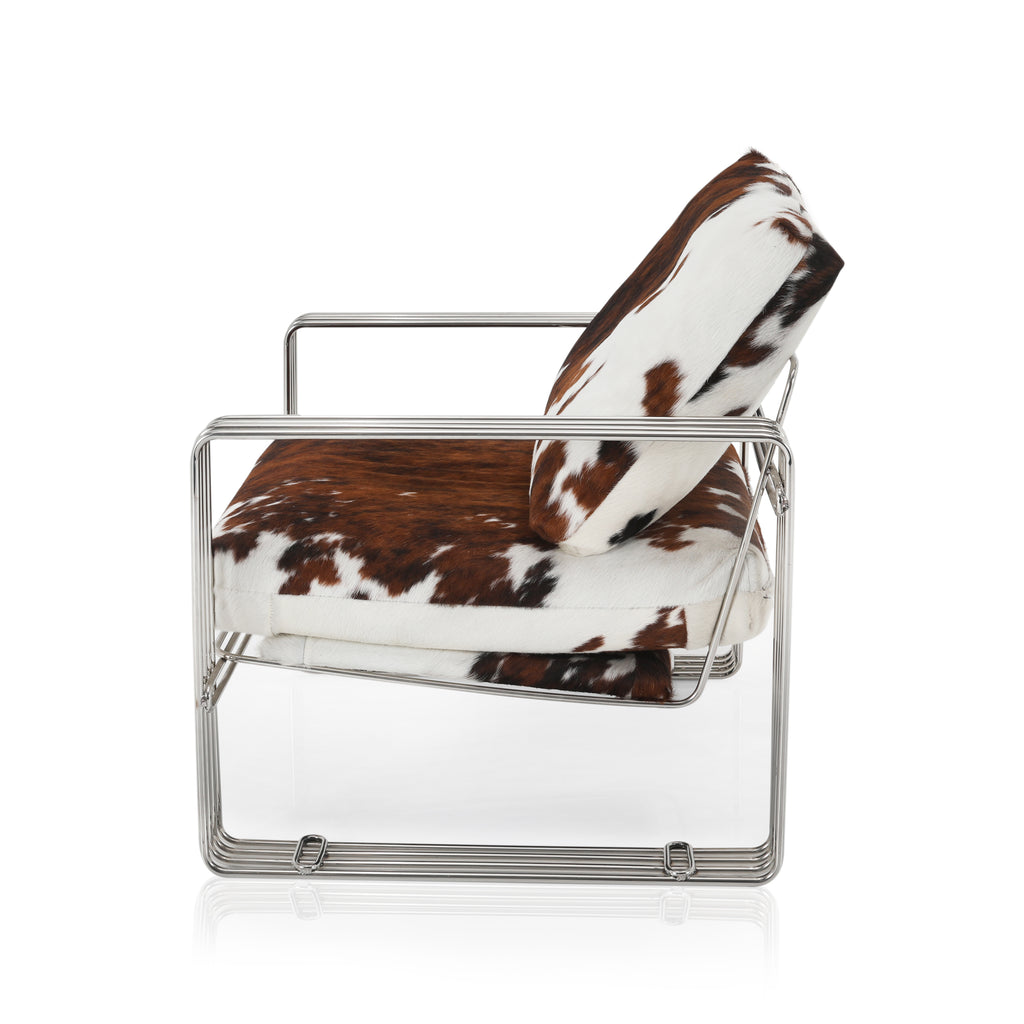 Brown & White Cowhide & Chrome Chair