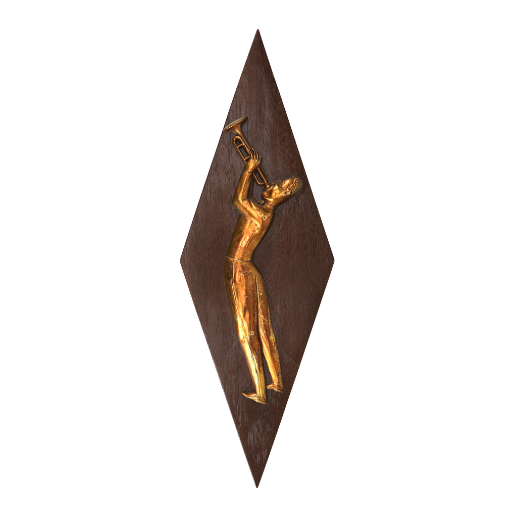 Gold Trumpeter on Wooden Diamond Wall Art (A+D)
