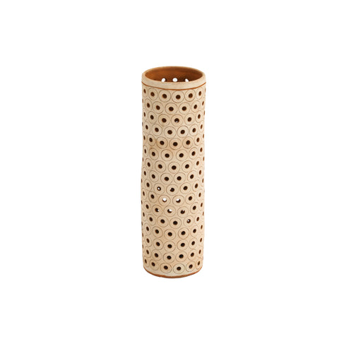 Tan Ceramic Unglazed Cutout Cylinder Vase (A+D)
