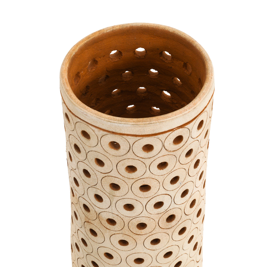 Tan Ceramic Unglazed Cutout Cylinder Vase (A+D)