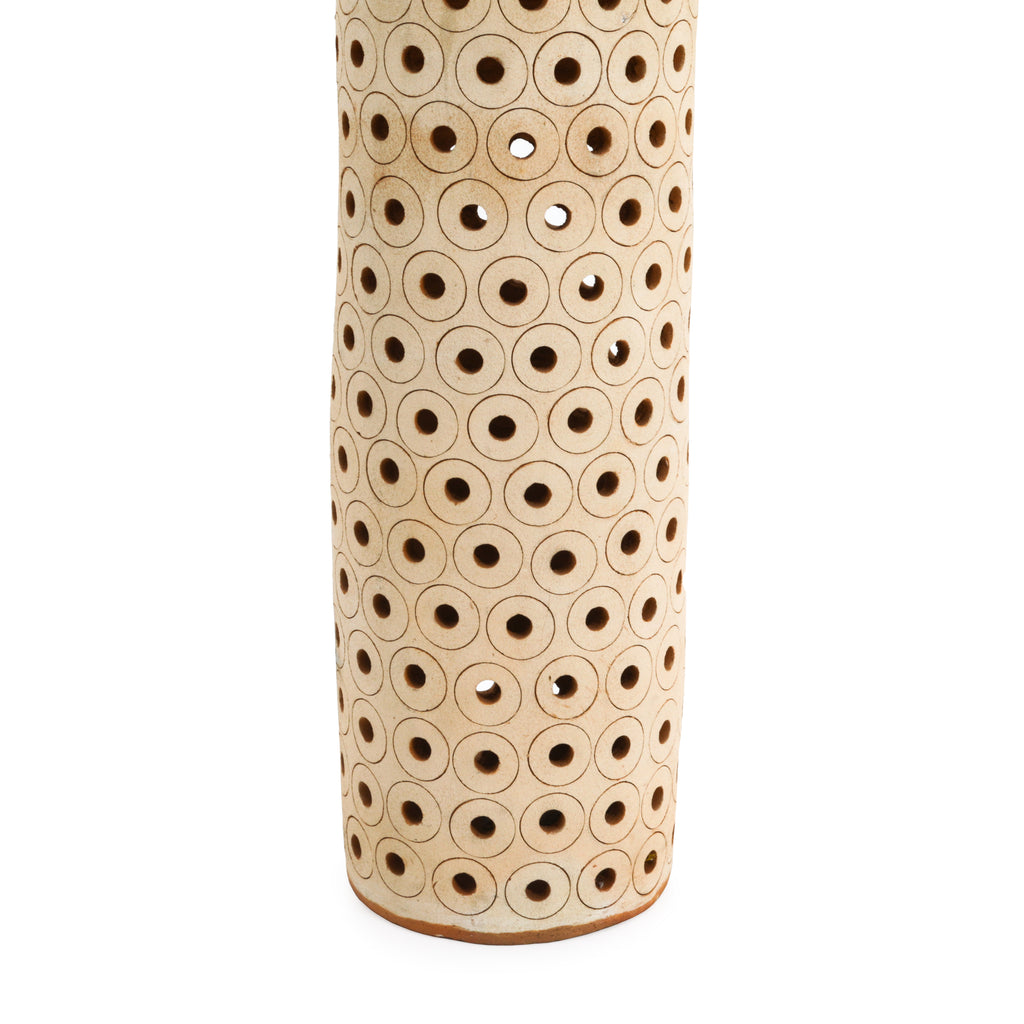 Tan Ceramic Unglazed Cutout Cylinder Vase (A+D)