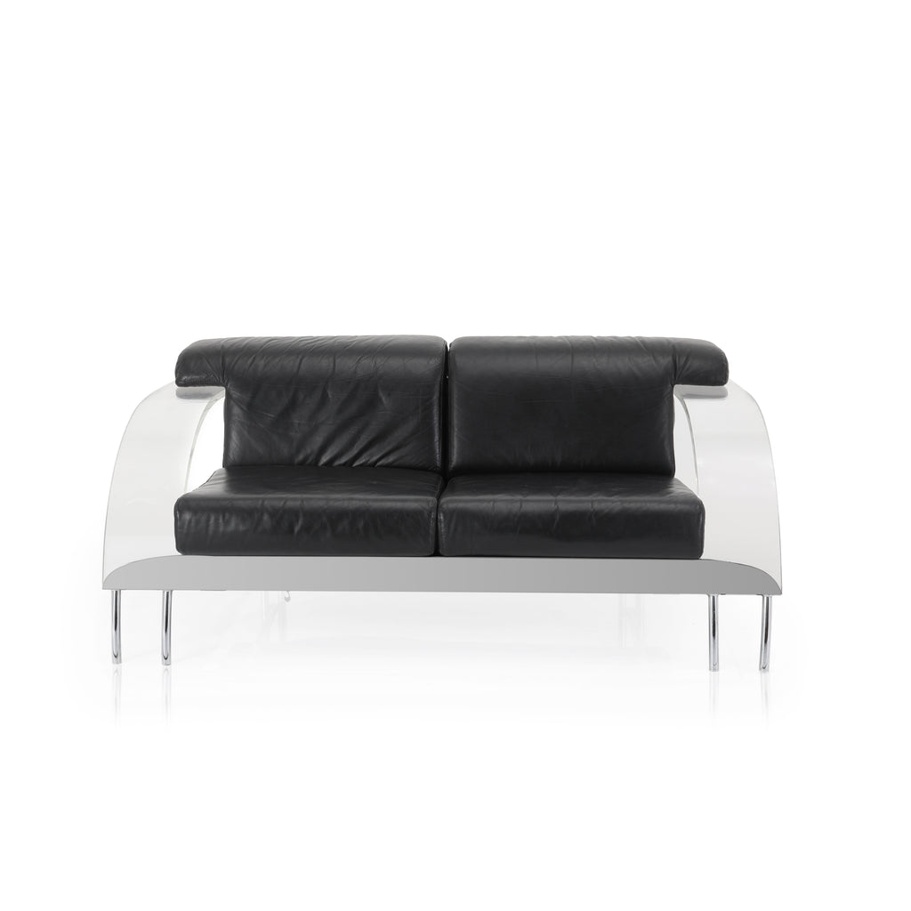 Black Leather & Lucite Space Loveseat