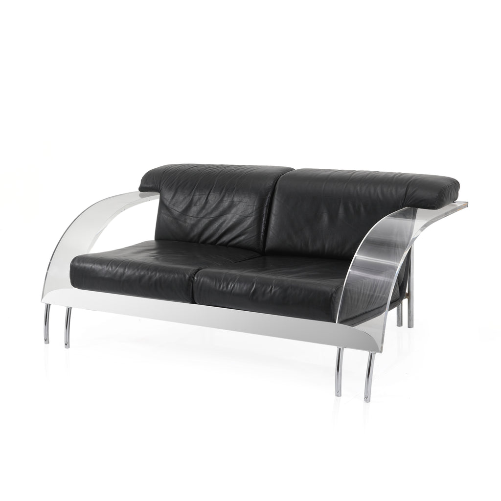 Black Leather & Lucite Space Loveseat