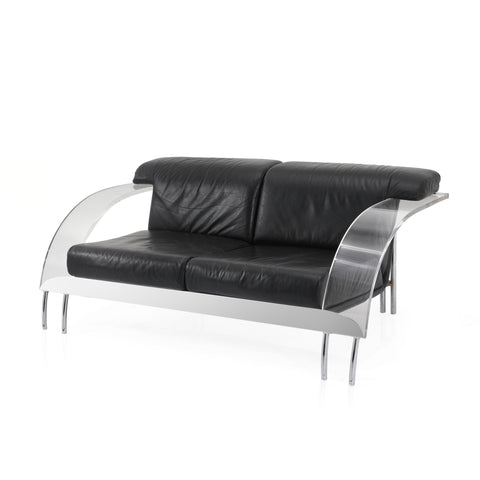 Black Leather & Lucite Space Loveseat