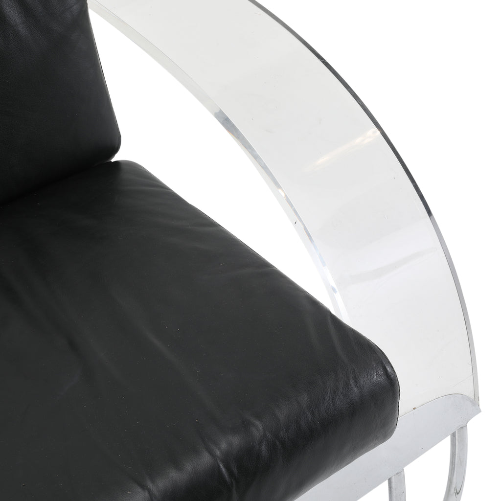 Black Leather & Lucite Space Loveseat