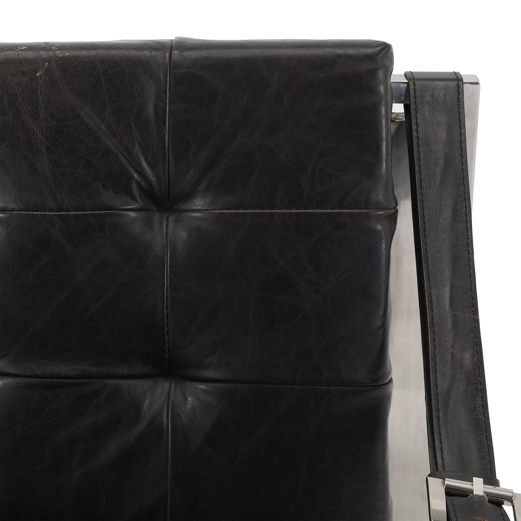 Black Leather & Chrome Belt Armchair