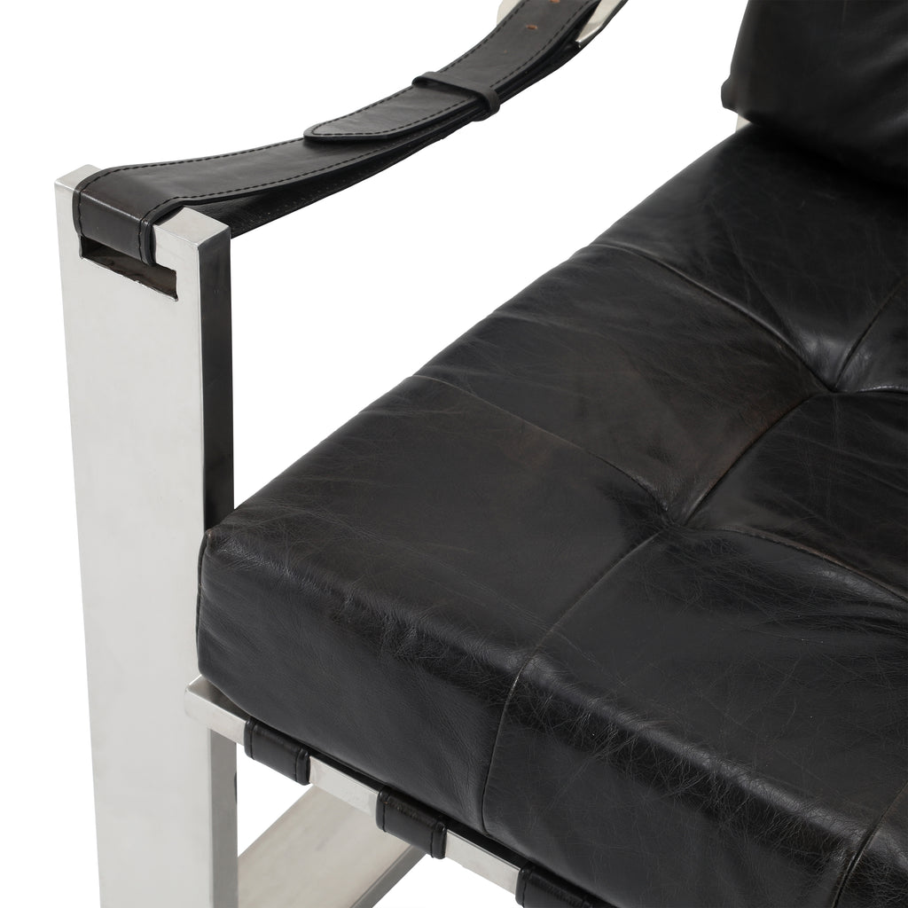 Black Leather & Chrome Belt Armchair