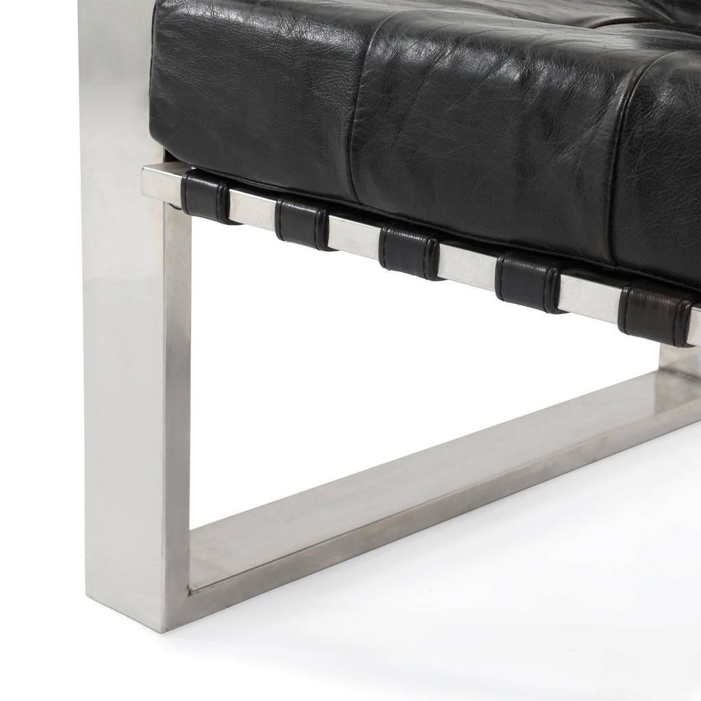 Black Leather & Chrome Belt Armchair
