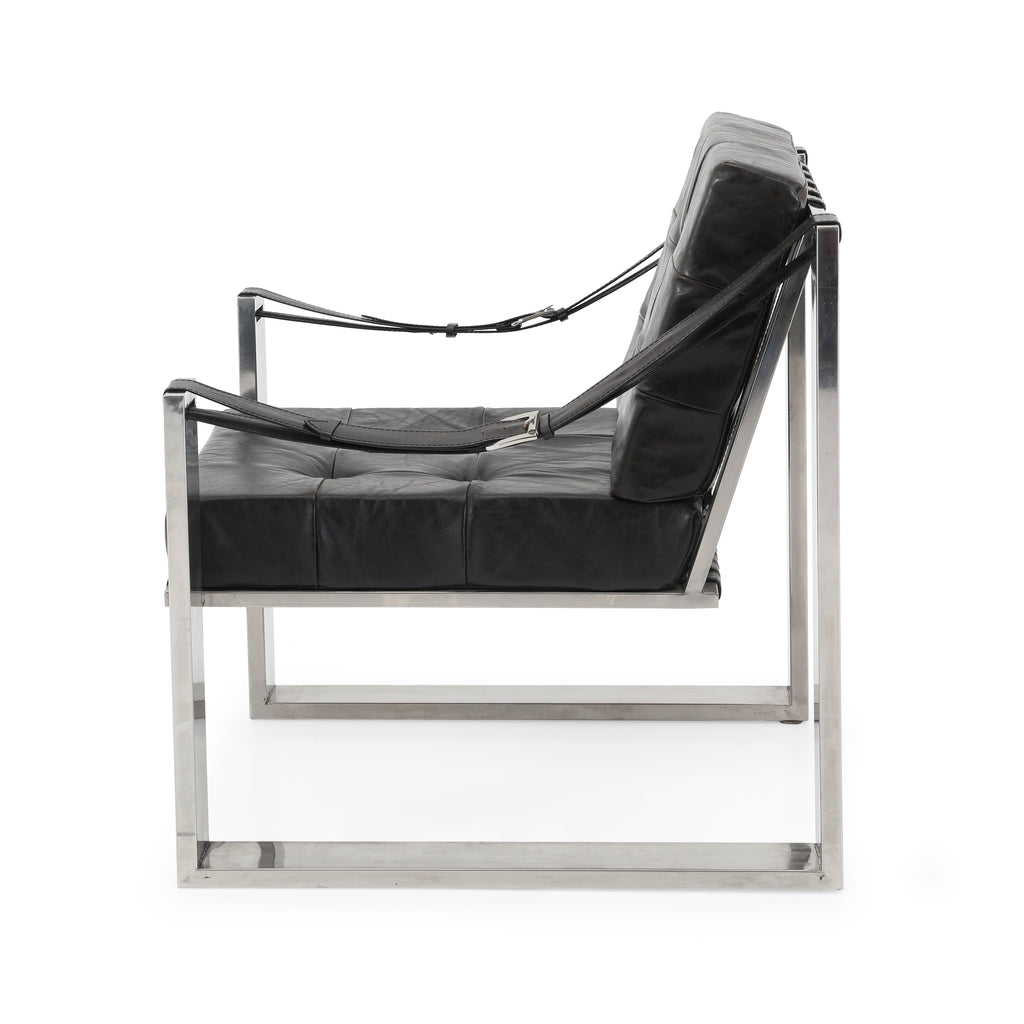 Black Leather & Chrome Belt Armchair