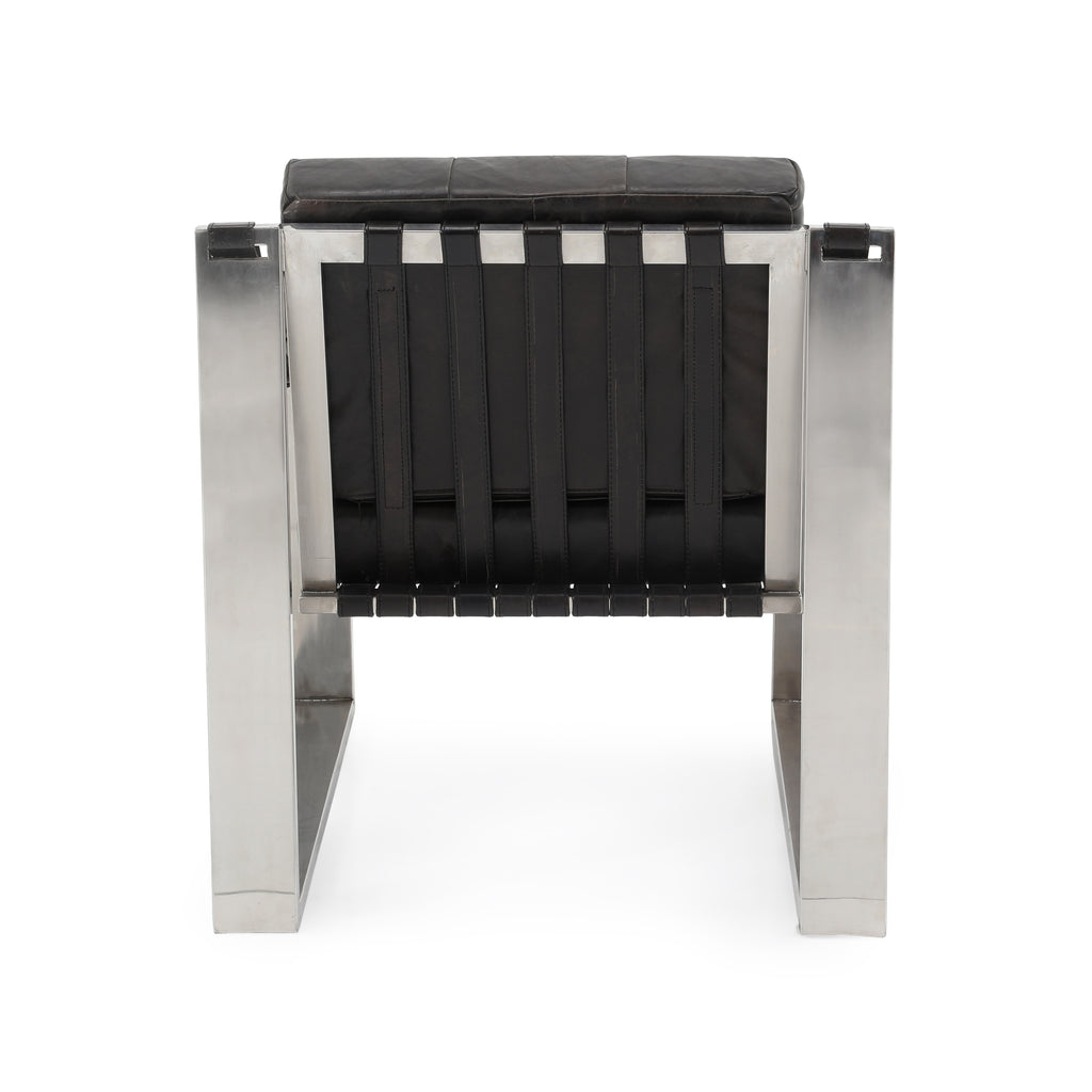 Black Leather & Chrome Belt Armchair