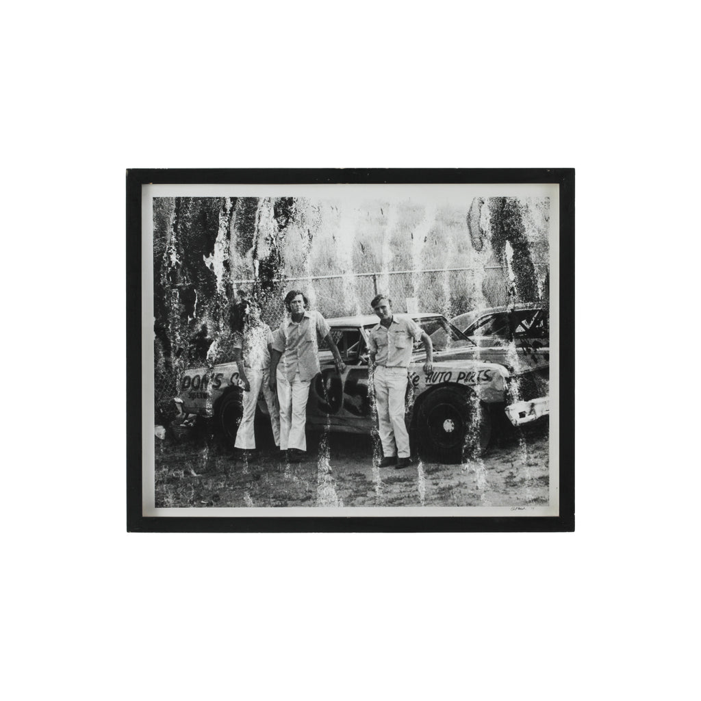 0270 (A+D) B&W Photograph of People w/ Vintage Race Car #95 - Black Frame