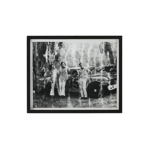 0270 (A+D) B&W Photograph of People w/ Vintage Race Car #95 - Black Frame