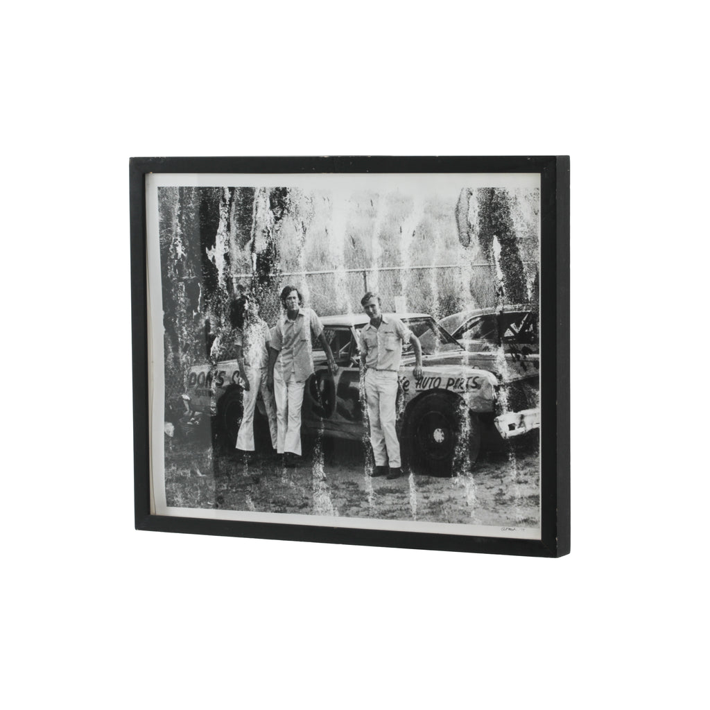 0270 (A+D) B&W Photograph of People w/ Vintage Race Car #95 - Black Frame