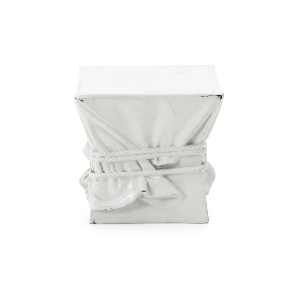 White Pedestal with Faux Cloth - Small