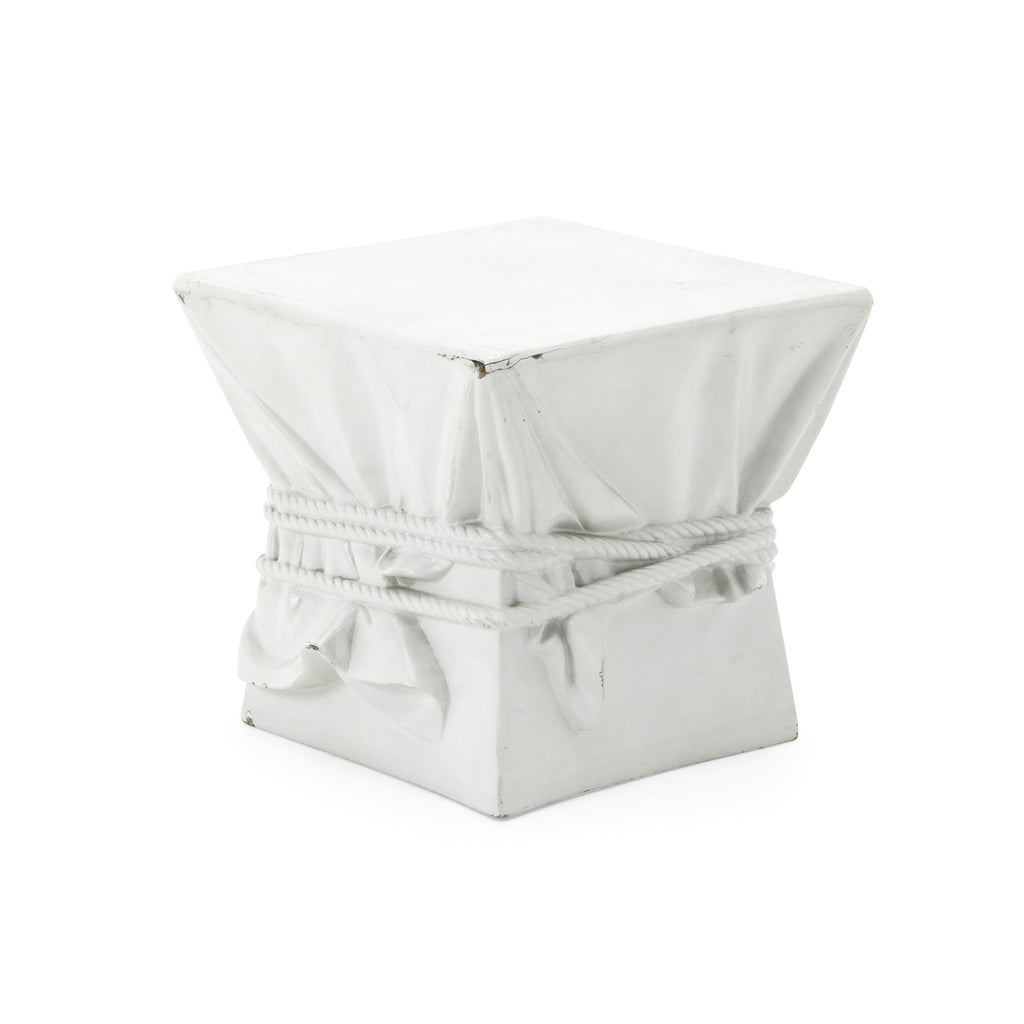 White Pedestal with Faux Cloth - Small