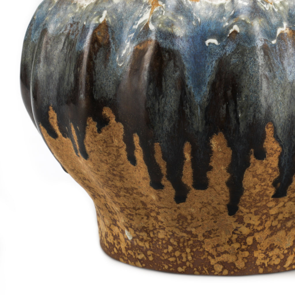 Brown & Blue Wide Dripping Glaze Vase (A+D)