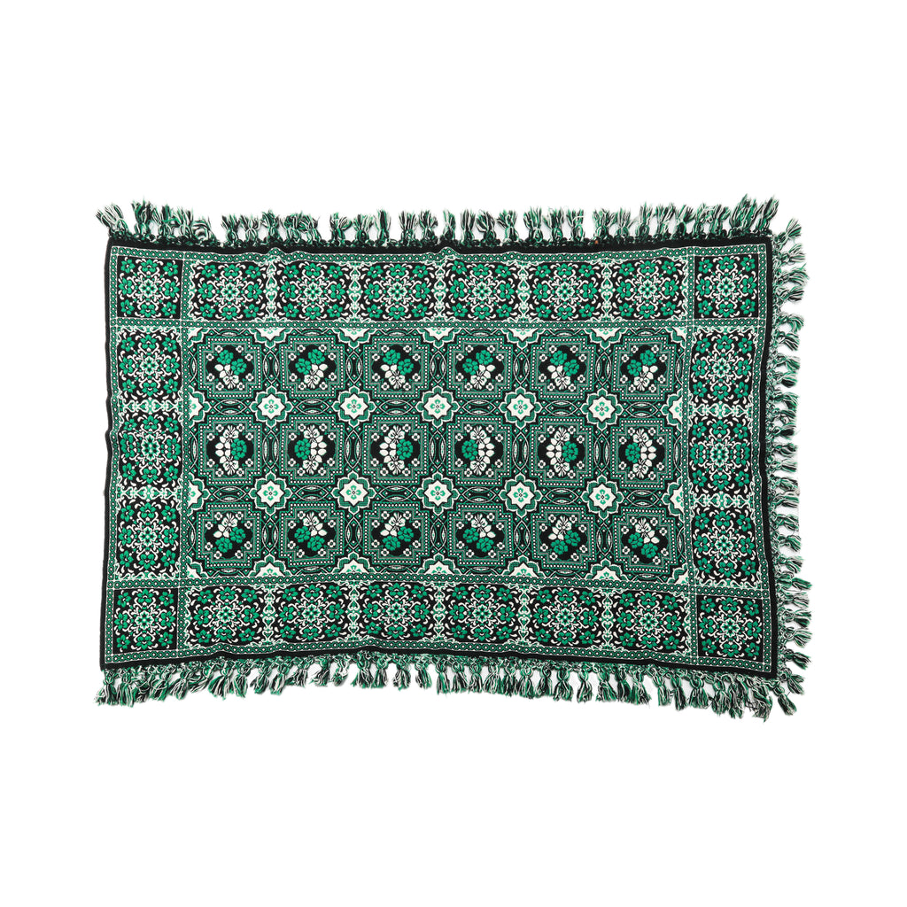 Green Floral Pattern Throw Blanket with Tassels
