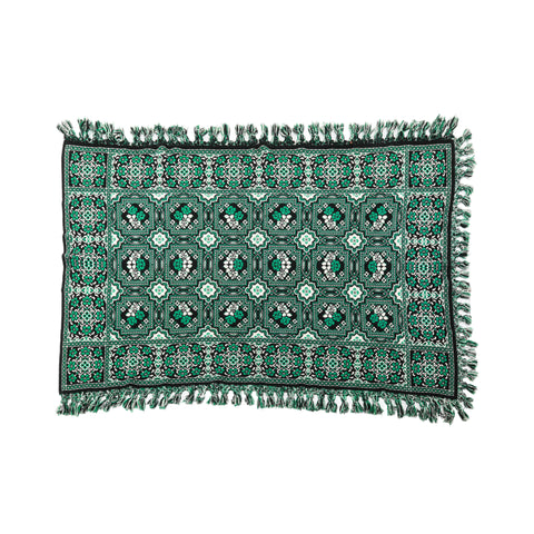 Green Floral Pattern Throw Blanket with Tassels