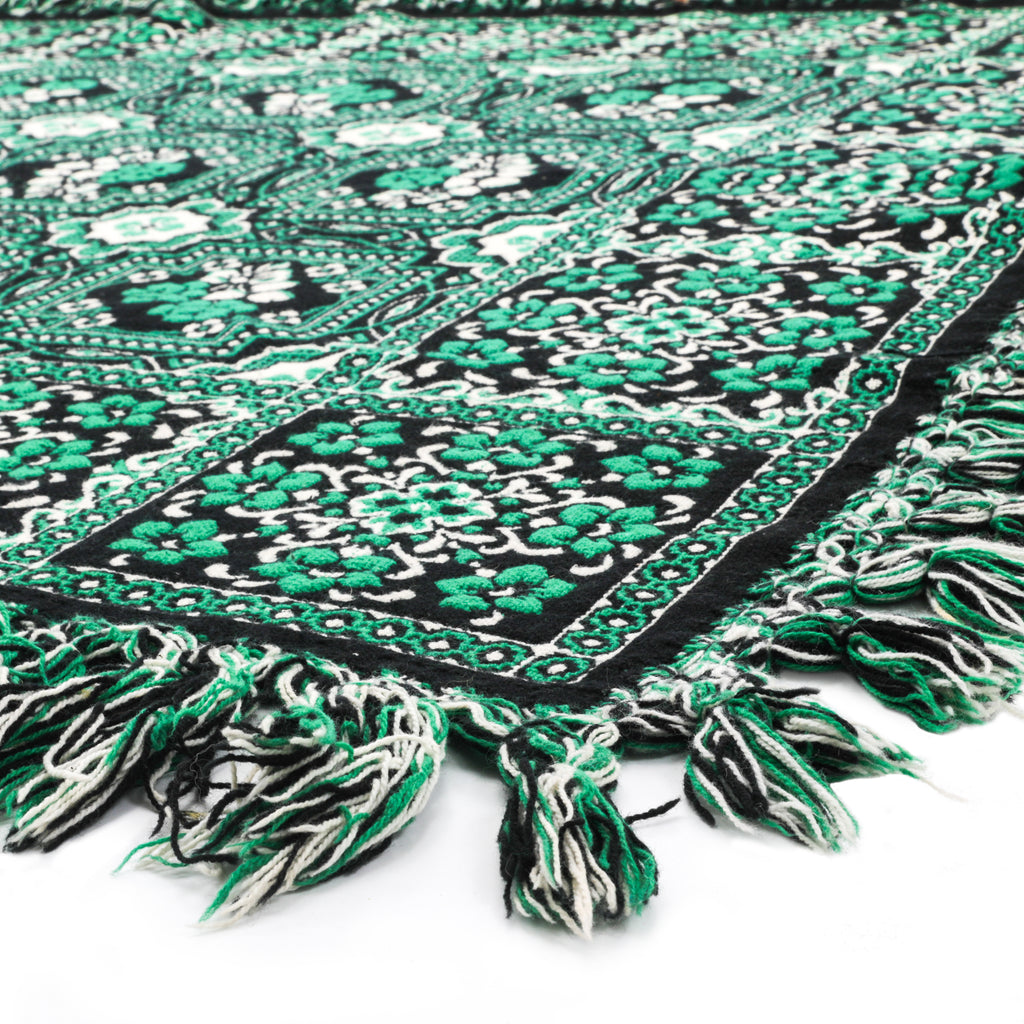 Green Floral Pattern Throw Blanket with Tassels