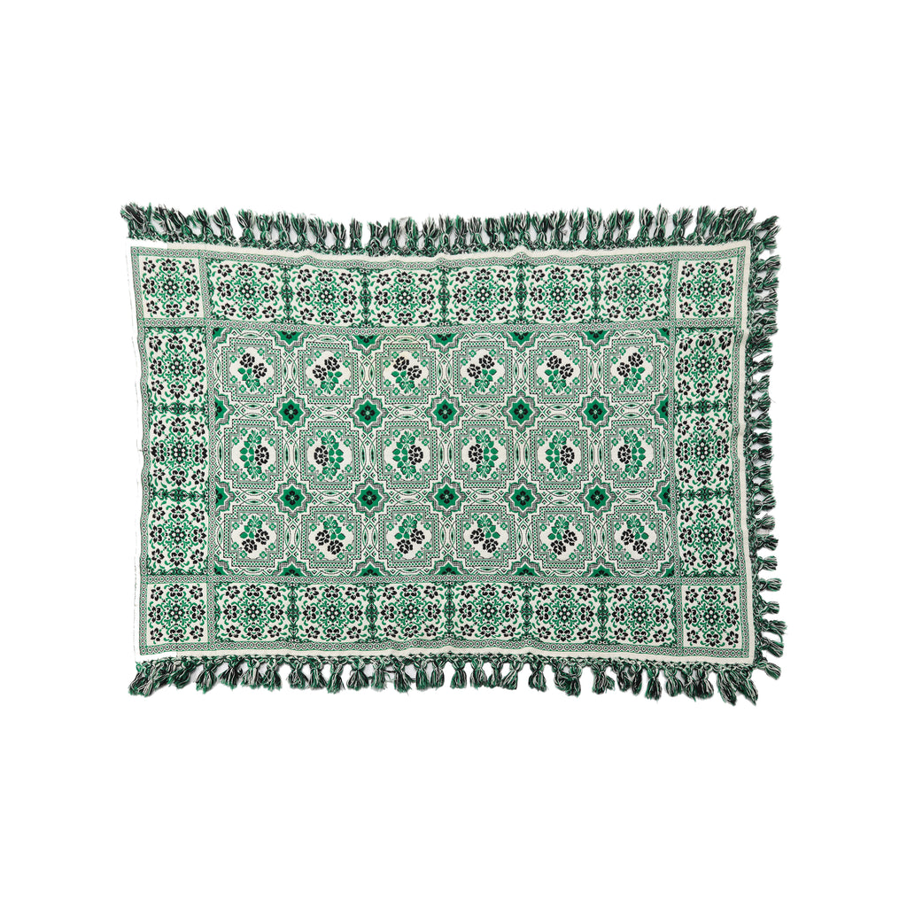 Green Floral Pattern Throw Blanket with Tassels