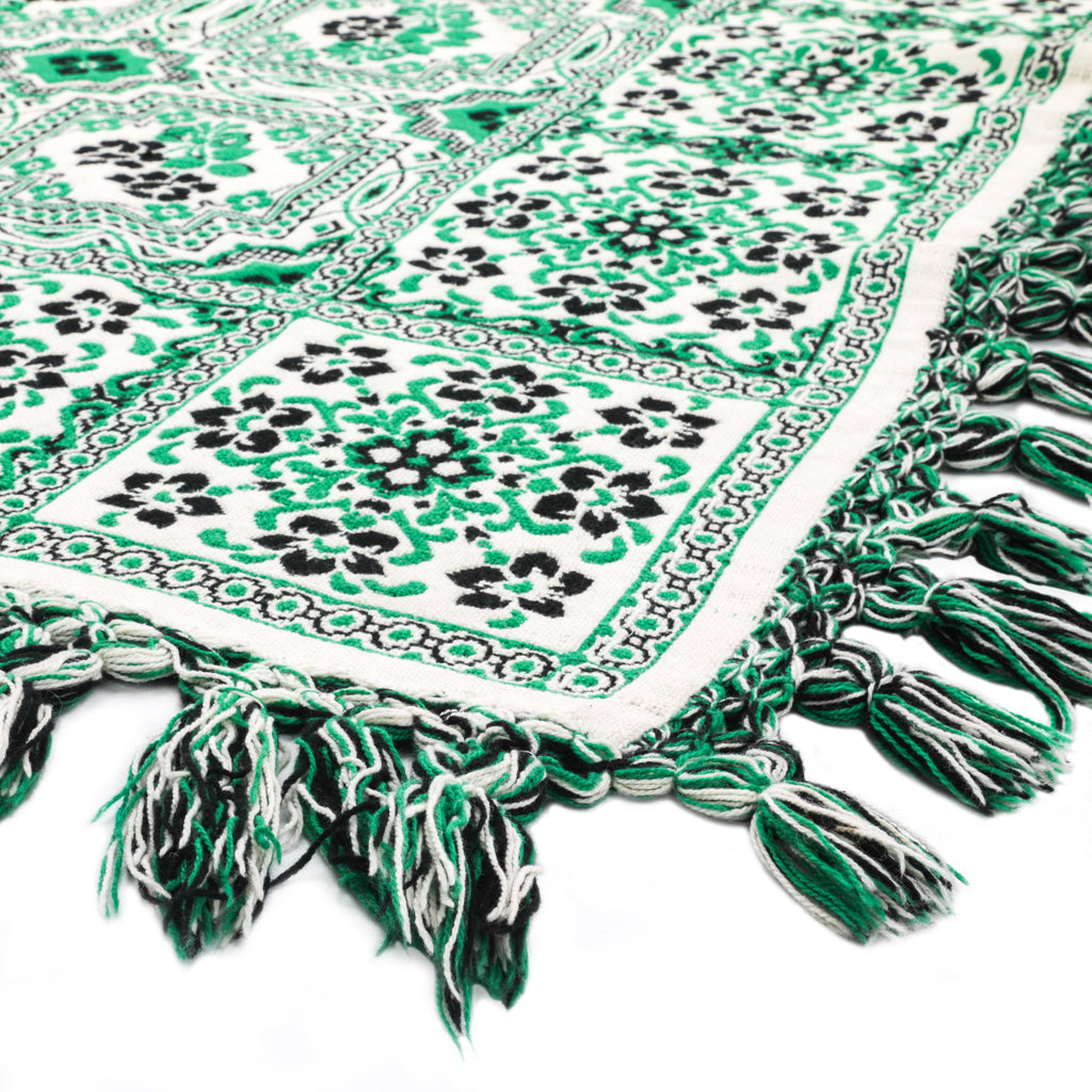 Green Floral Pattern Throw Blanket with Tassels