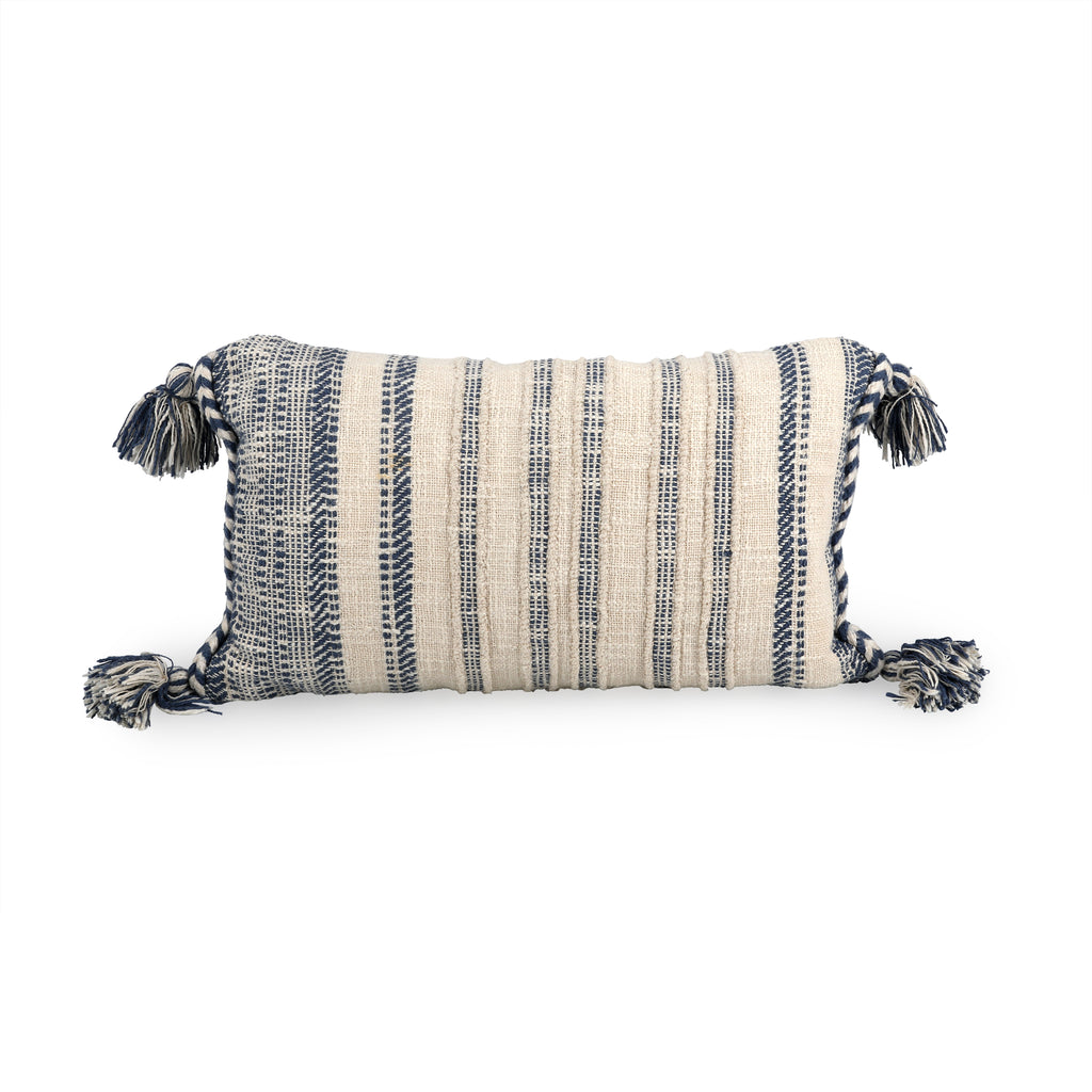 Cream and Blue Lumbar Pillow