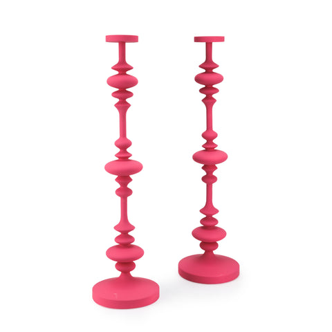 Tall Pink Painted Candlestick Holder (Pair)