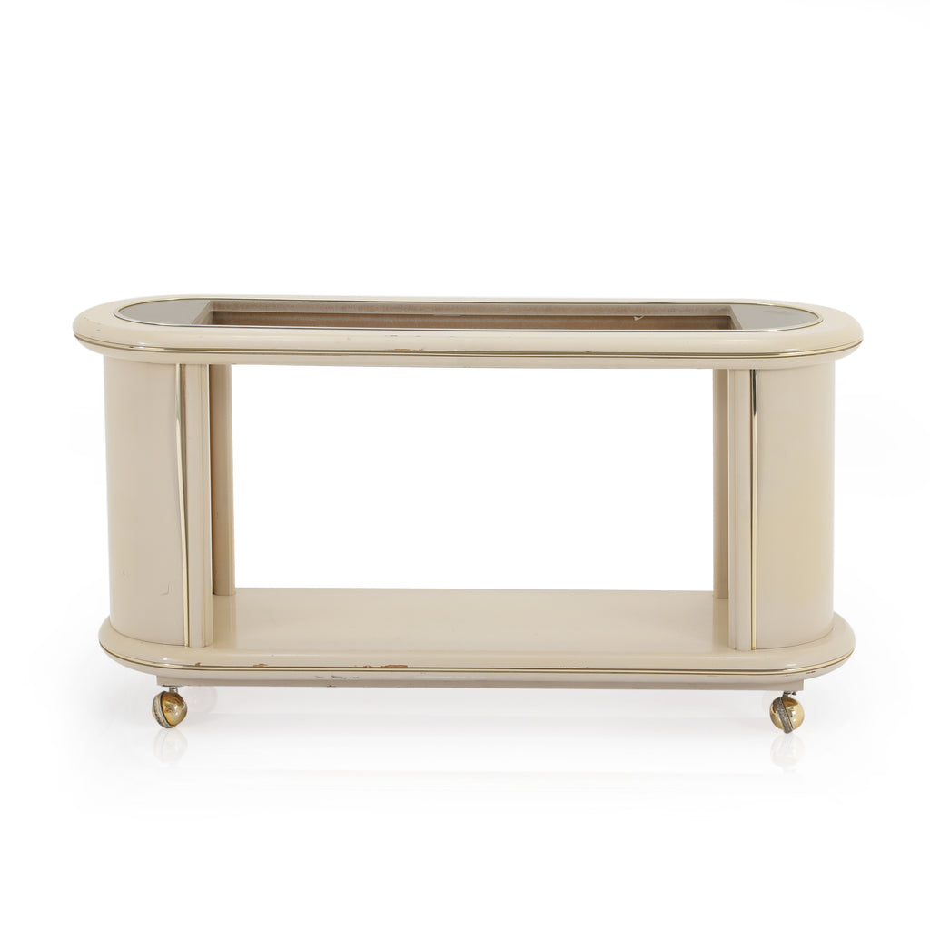 White Cream Lacquer Rolling Console