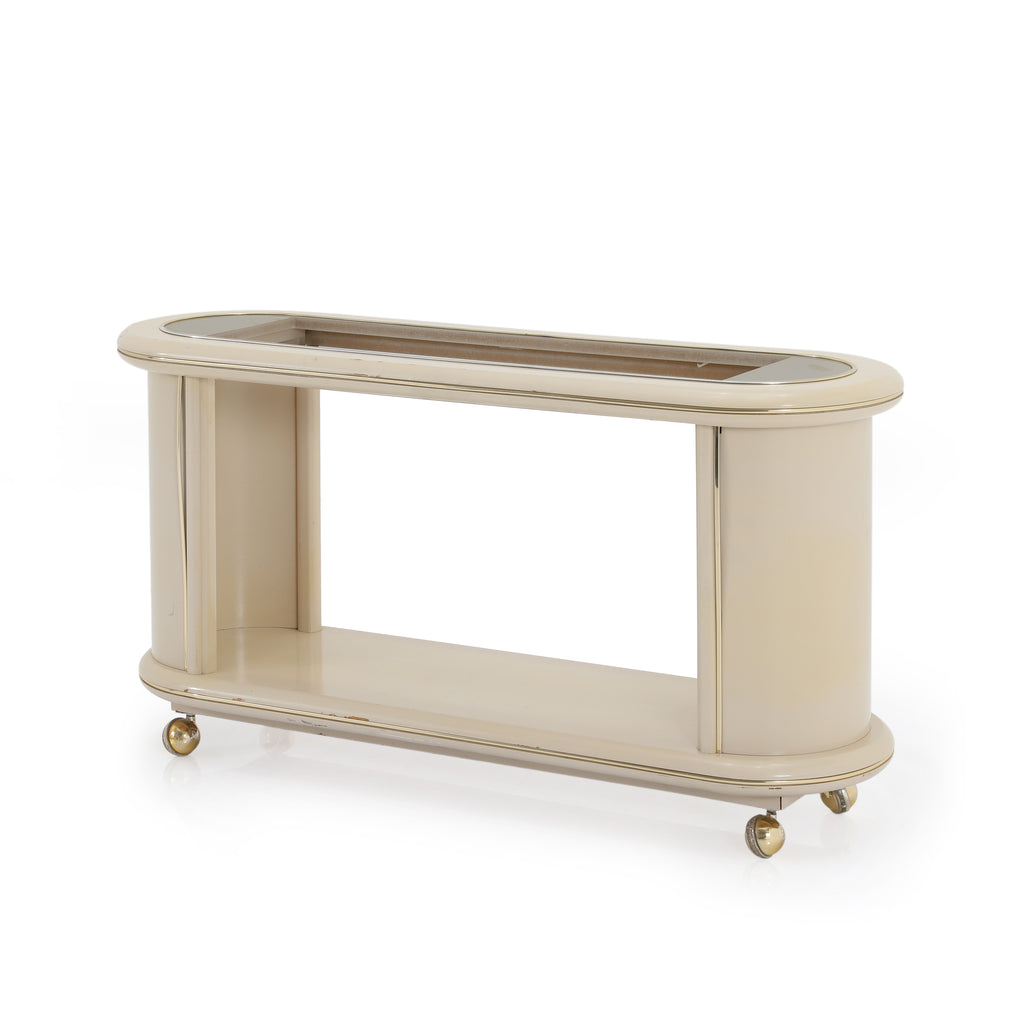 White Cream Lacquer Rolling Console