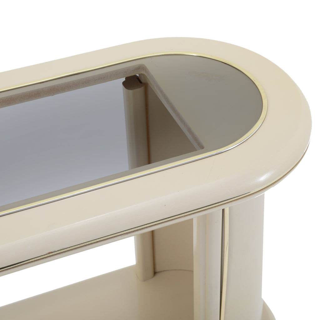 White Cream Lacquer Rolling Console