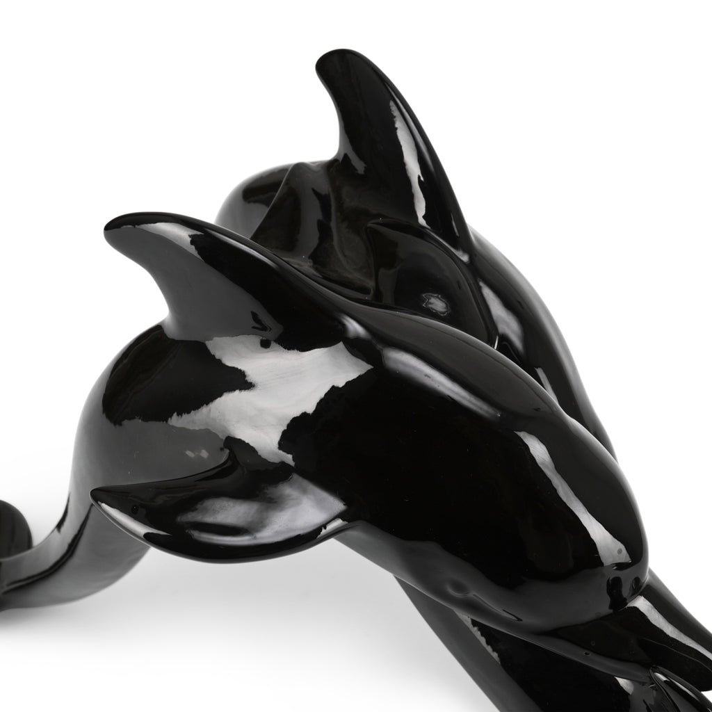 Black Ceramic Dolphins Table Sculpture (A+D)