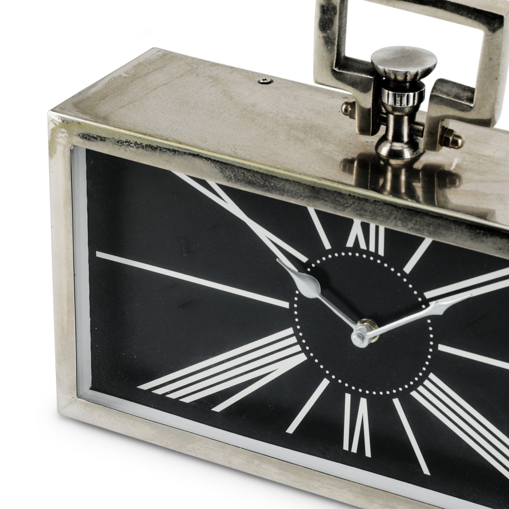 Chrome / Black Vintage Rectangular Table Clock