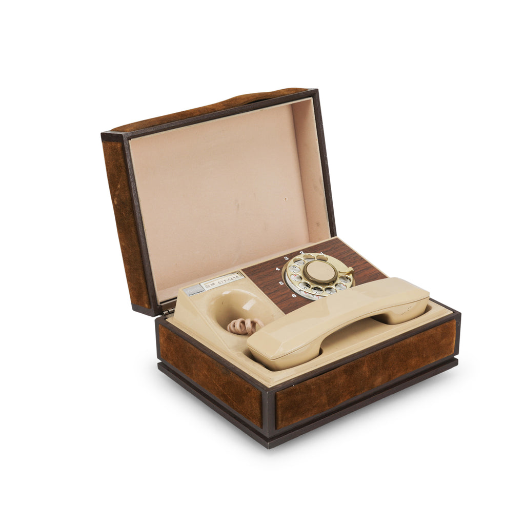 Brown Suede Corded Rotary Box Phone