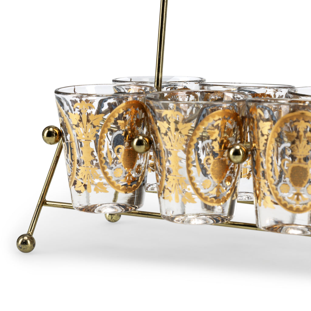 Gold Paisley Shot Glass Set with Carrier
