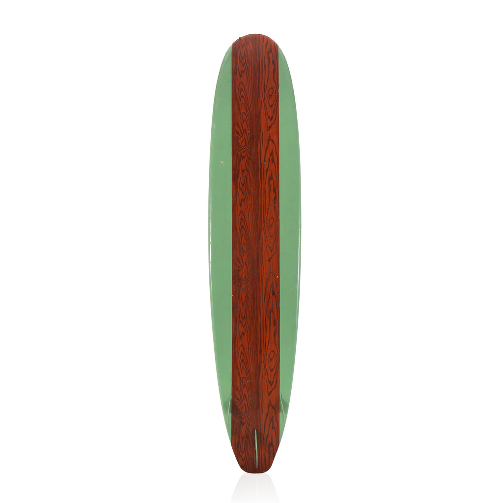 Green and Wood Striped Surfboard