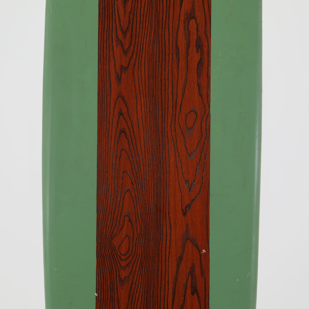 Green and Wood Striped Surfboard