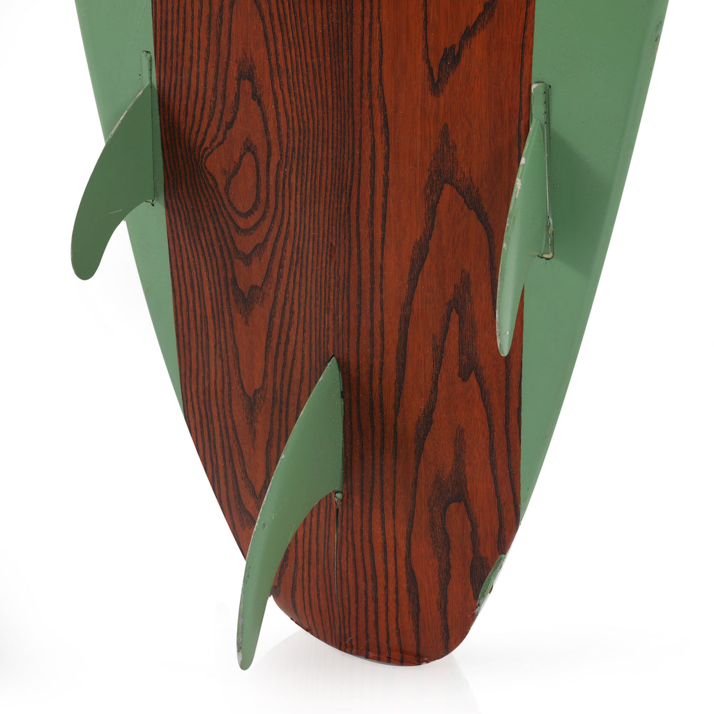 Green and Wood Striped Surfboard