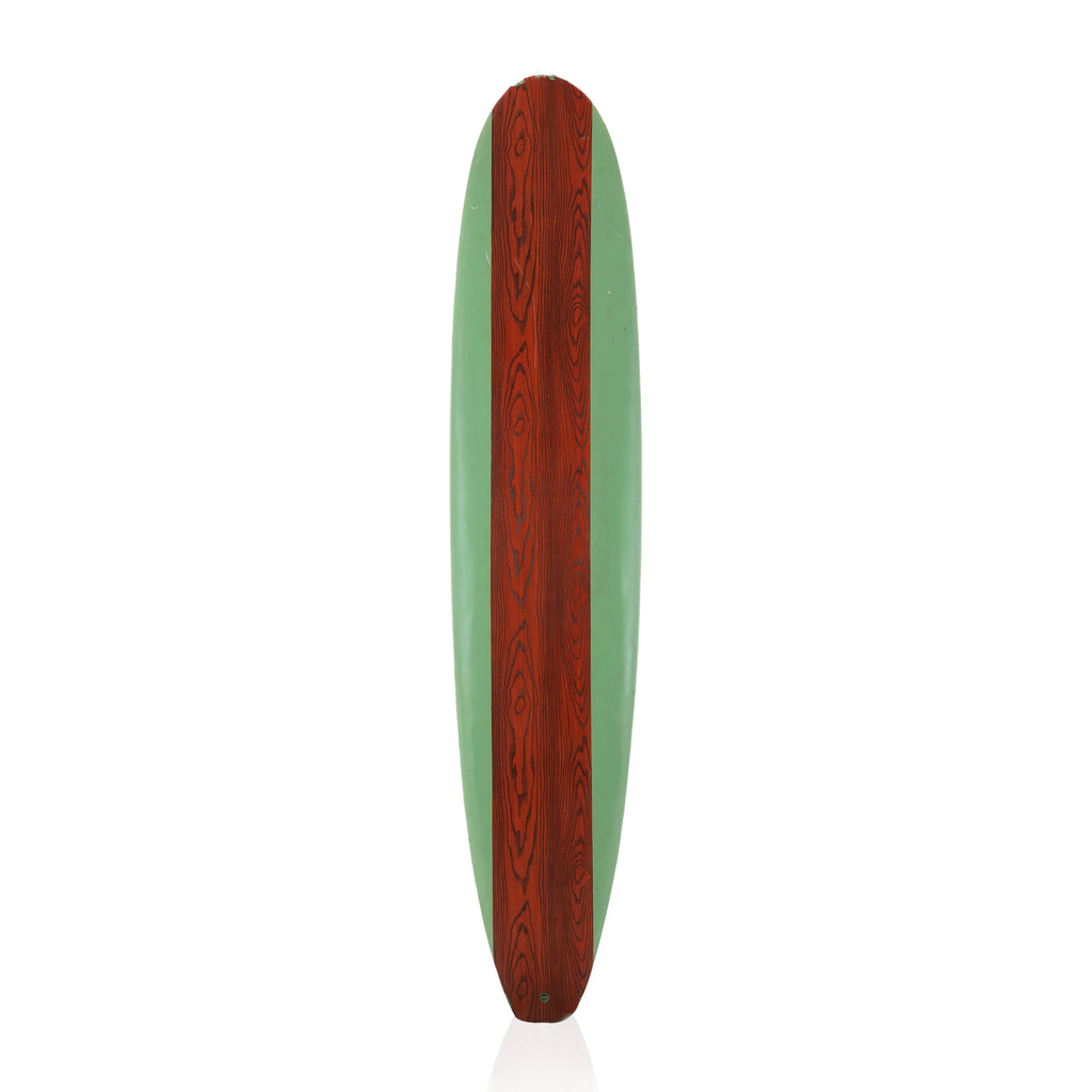 Green and Wood Striped Surfboard