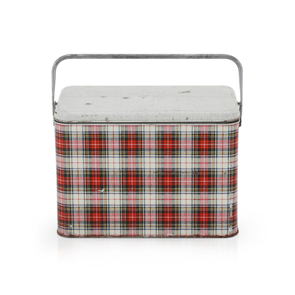 Red & White Plaid Metal Cooler
